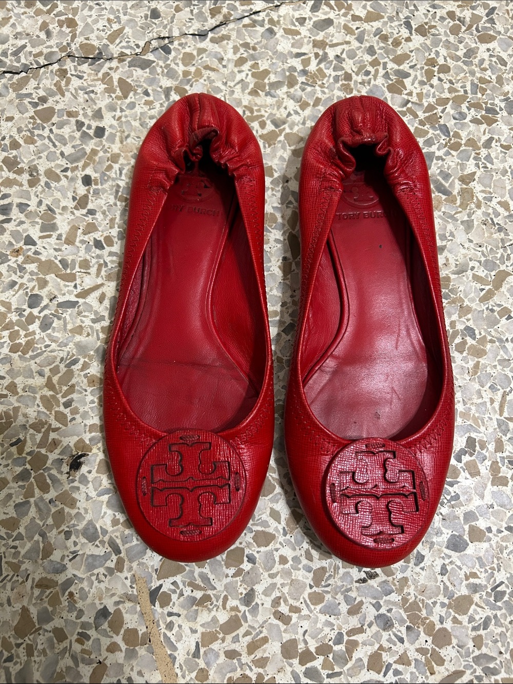 Tory Burch Red Logo Leather Ballet Flats